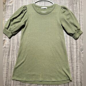 Olive Green Puff Sleeve Corduroy Shirt
